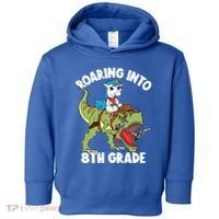 Roaring Into 8th Grade Unicorn Riding Dinosaur Gift Toddler Hoodie thumb 0