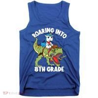 Roaring Into 8th Grade Unicorn Riding Dinosaur Gift Tank Top thumb 0
