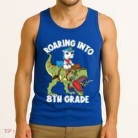 Roaring Into 8th Grade Unicorn Riding Dinosaur Gift Tank Top thumb 3