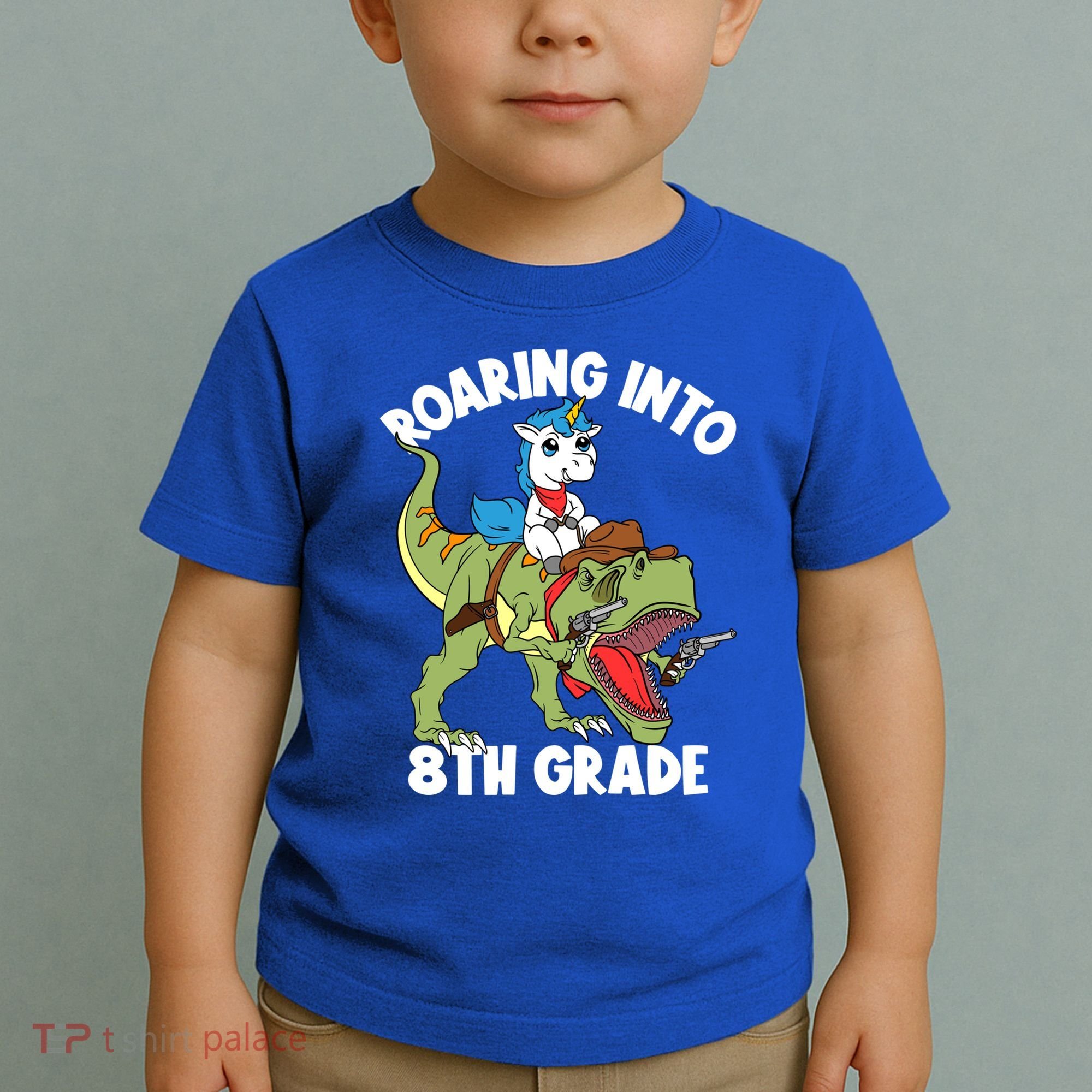 Roaring Into 8th Grade Unicorn Riding Dinosaur Gift Toddler T-Shirt