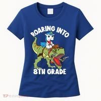Roaring Into 8th Grade Unicorn Riding Dinosaur Gift Women's T-Shirt thumb 0