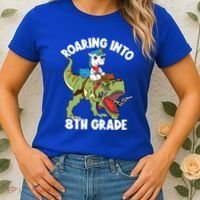 Roaring Into 8th Grade Unicorn Riding Dinosaur Gift Women's T-Shirt thumb 2