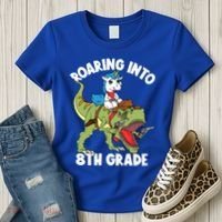 Roaring Into 8th Grade Unicorn Riding Dinosaur Gift Women's T-Shirt thumb 3
