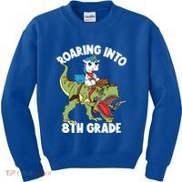 Roaring Into 8th Grade Unicorn Riding Dinosaur Gift Kids Sweatshirt thumb 0