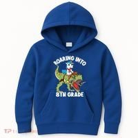 Roaring Into 8th Grade Unicorn Riding Dinosaur Gift Kids Hoodie thumb 0