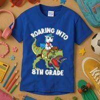 Roaring Into 8th Grade Unicorn Riding Dinosaur Gift Kids T-Shirt thumb 3