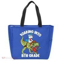 Roaring Into 8th Grade Unicorn Riding Dinosaur Gift Tote Bag thumb 0