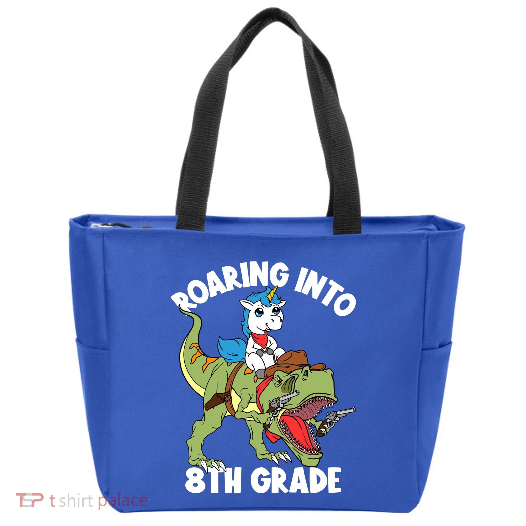 Roaring Into 8th Grade Unicorn Riding Dinosaur Gift Tote Bag