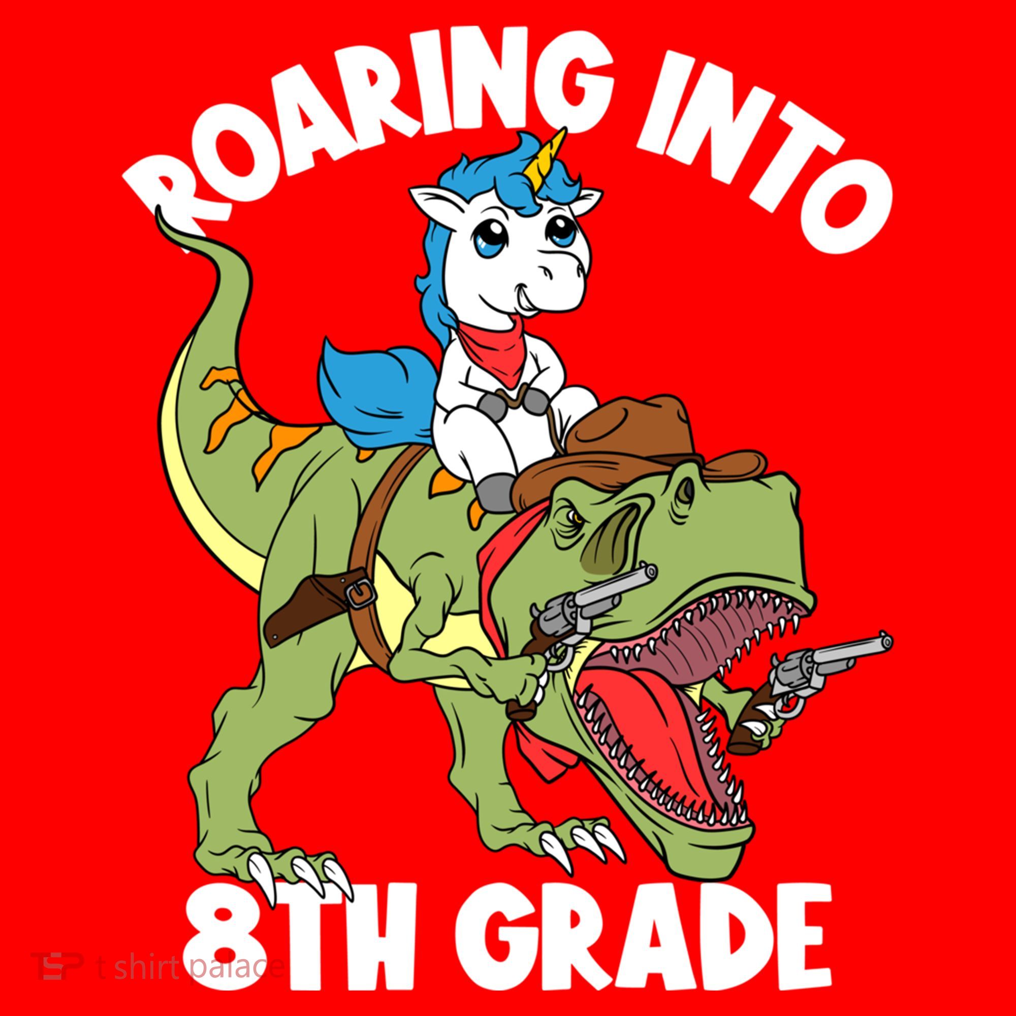 Roaring Into 8th Grade Unicorn Riding Dinosaur Gift Santa Hat
