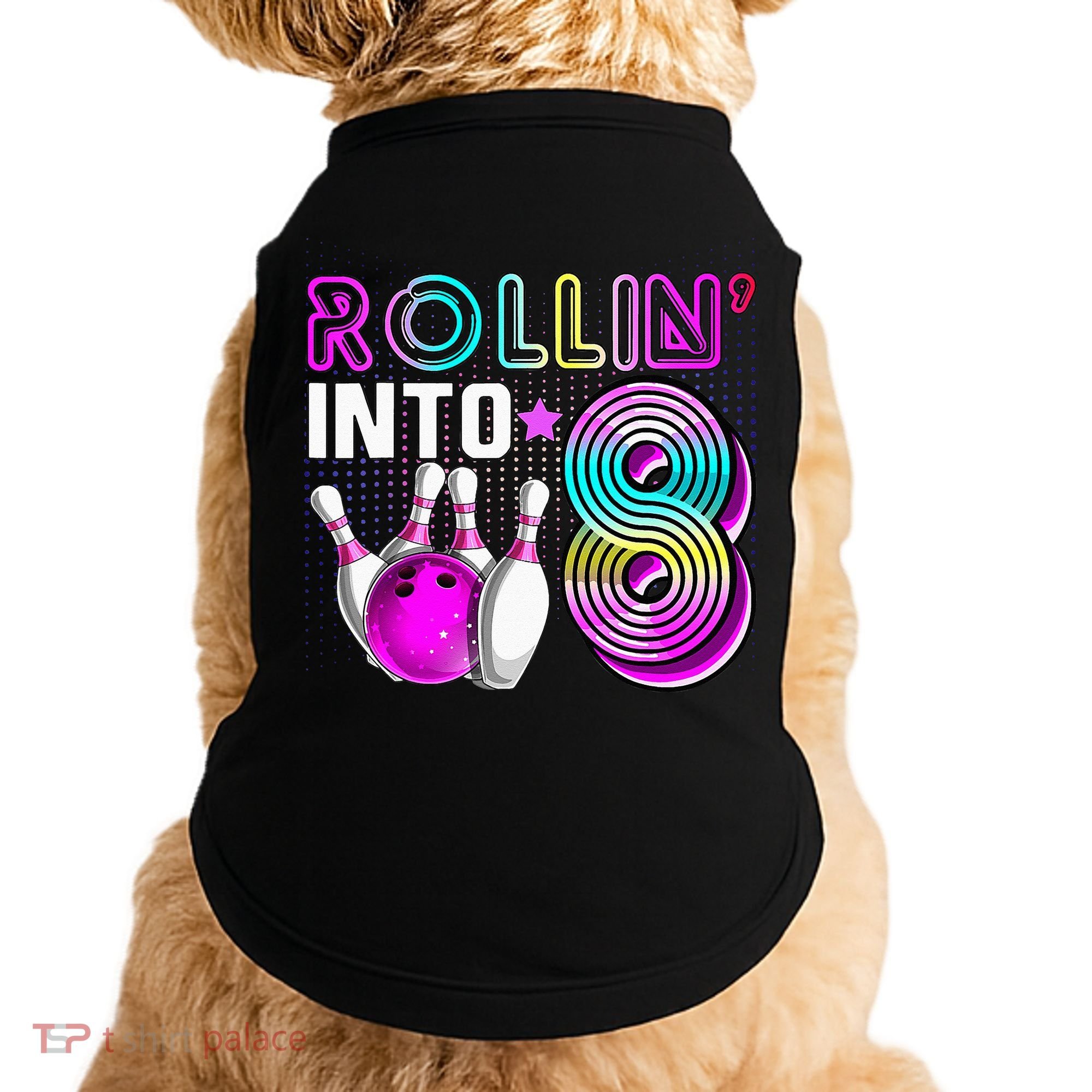 Rollin Into 8 Bowling Birthday Party 8th Birthday Retro Girl Doggie Tank