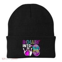 Rollin Into 8 Bowling Birthday Party 8th Birthday Retro Girl Beanie thumb 0