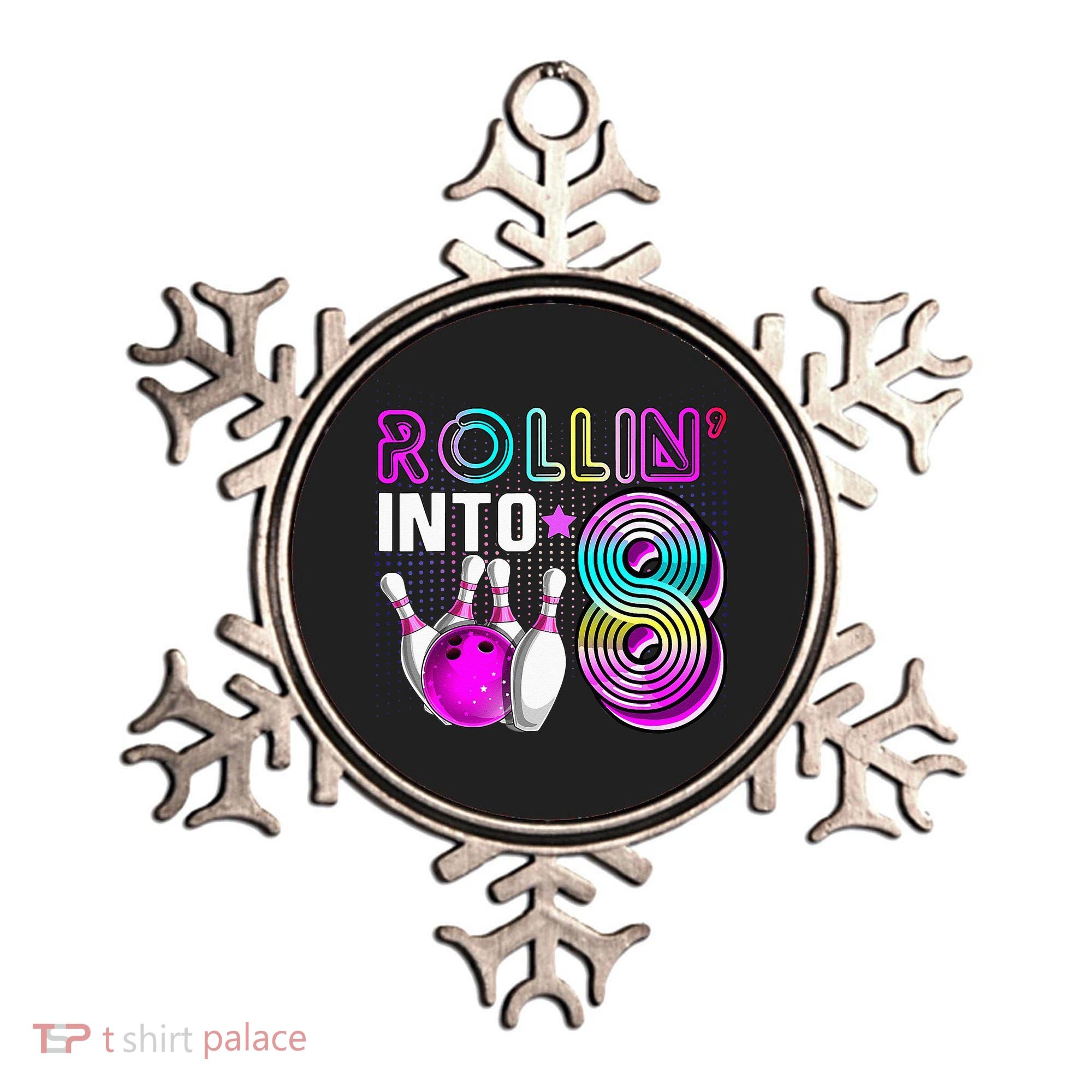 Rollin Into 8 Bowling Birthday Party 8th Birthday Retro Girl Ornament