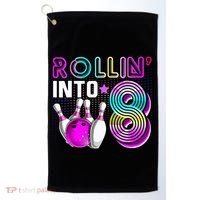 Rollin Into 8 Bowling Birthday Party 8th Birthday Retro Girl Golf Towel thumb 0