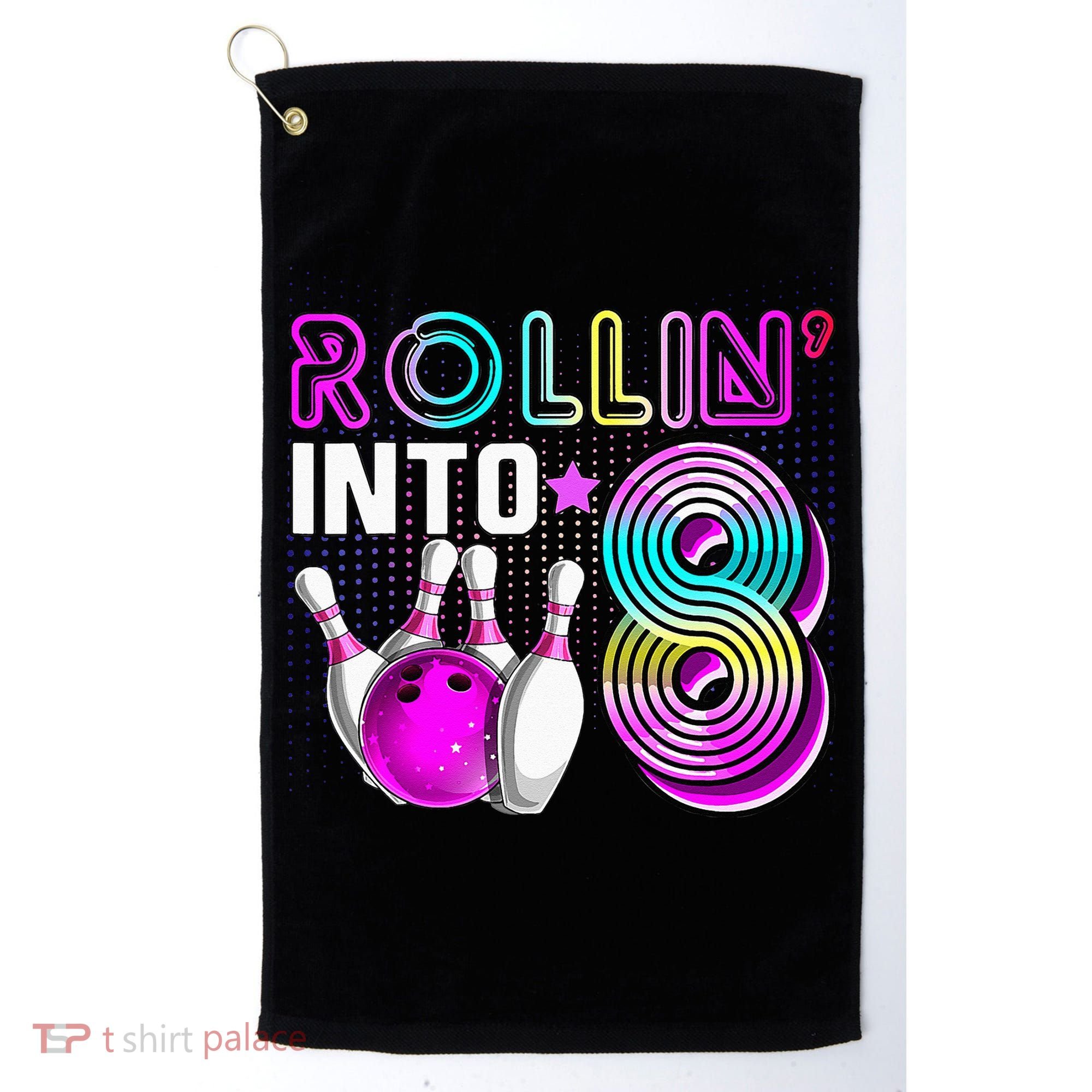 Rollin Into 8 Bowling Birthday Party 8th Birthday Retro Girl Golf Towel
