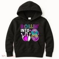 Rollin Into 8 Bowling Birthday Party 8th Birthday Retro Girl Kids Hoodie thumb 0