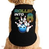 Rollin Into 8 Retro Bowling Birthday Party 8th Birthday Doggie Tank thumb 0