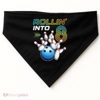 Rollin Into 8 Retro Bowling Birthday Party 8th Birthday USA-Made Doggie Bandana thumb 0