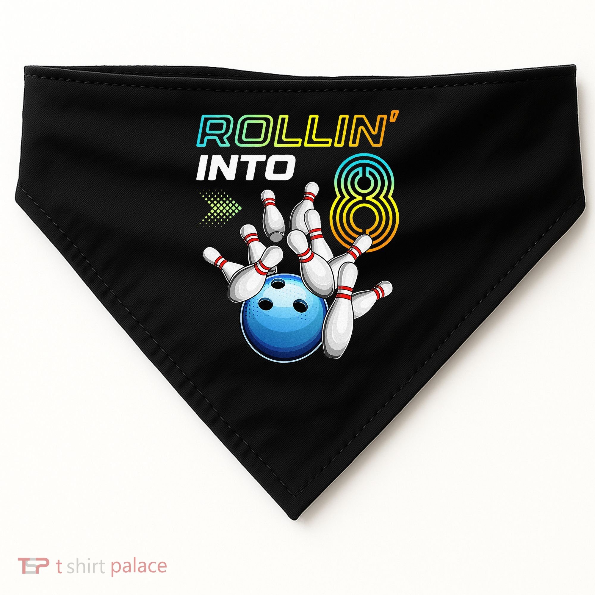 Rollin Into 8 Retro Bowling Birthday Party 8th Birthday USA-Made Doggie Bandana