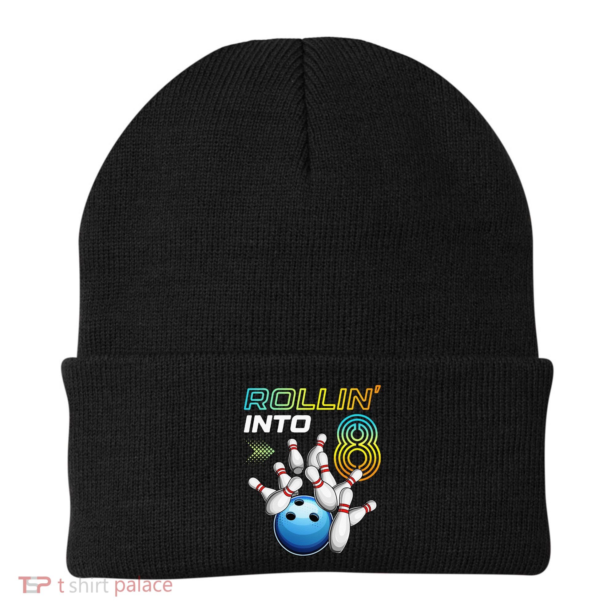 Rollin Into 8 Retro Bowling Birthday Party 8th Birthday Beanie