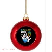 Rollin Into 8 Retro Bowling Birthday Party 8th Birthday Plastic Christmas Ball Ornament thumb 0