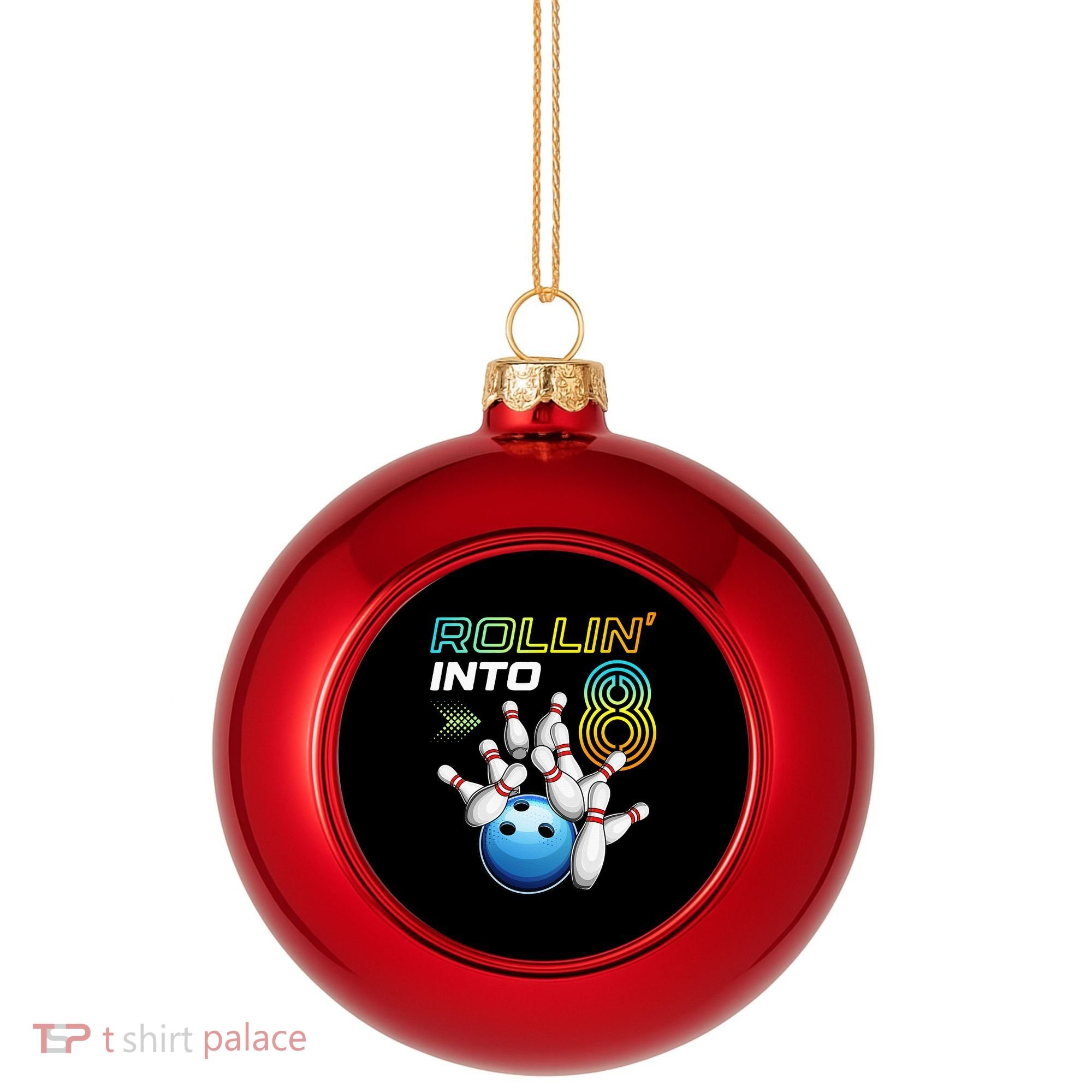 Rollin Into 8 Retro Bowling Birthday Party 8th Birthday Plastic Christmas Ball Ornament