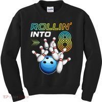 Rollin Into 8 Retro Bowling Birthday Party 8th Birthday Kids Sweatshirt thumb 0