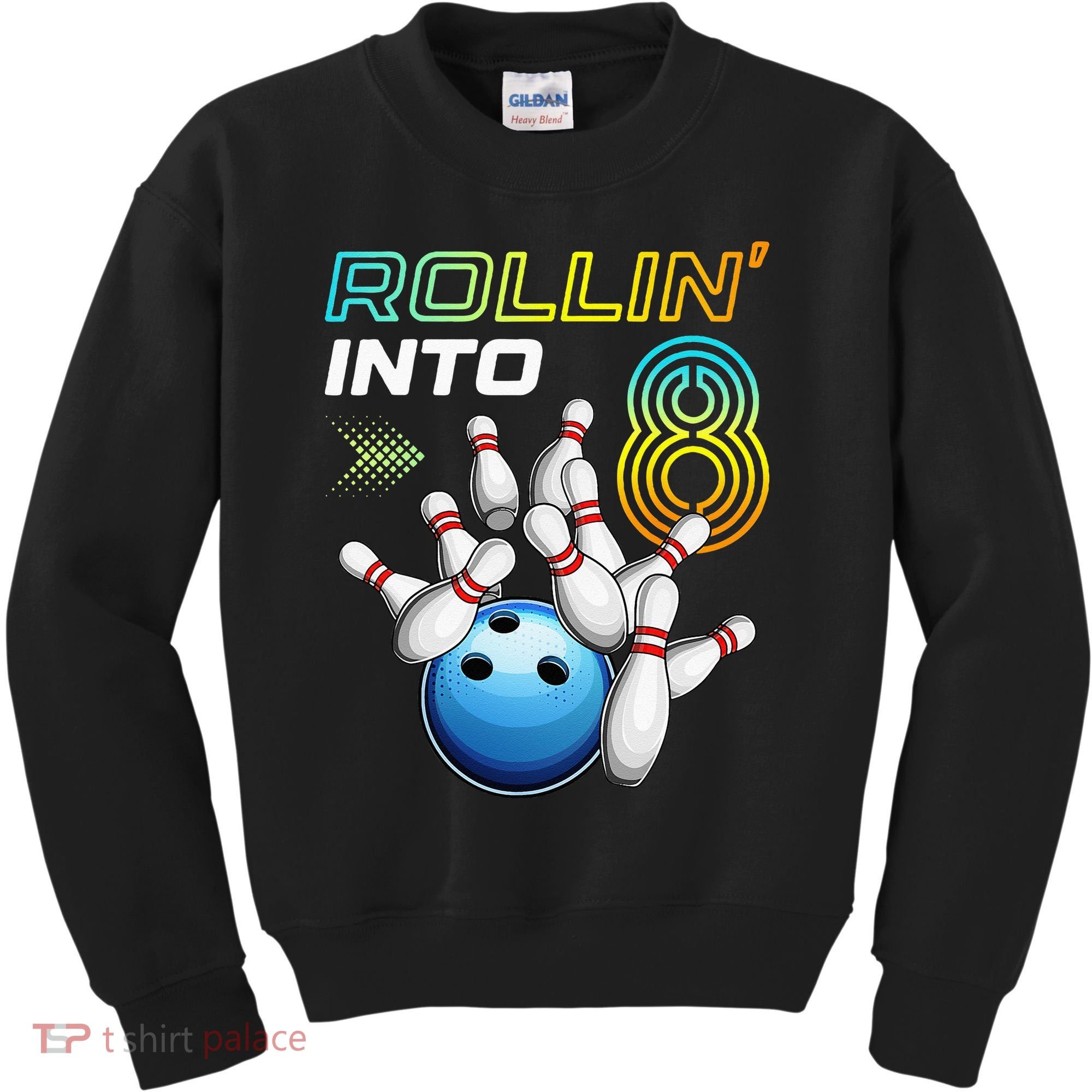 Rollin Into 8 Retro Bowling Birthday Party 8th Birthday Kids Sweatshirt