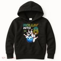 Rollin Into 8 Retro Bowling Birthday Party 8th Birthday Kids Hoodie thumb 0