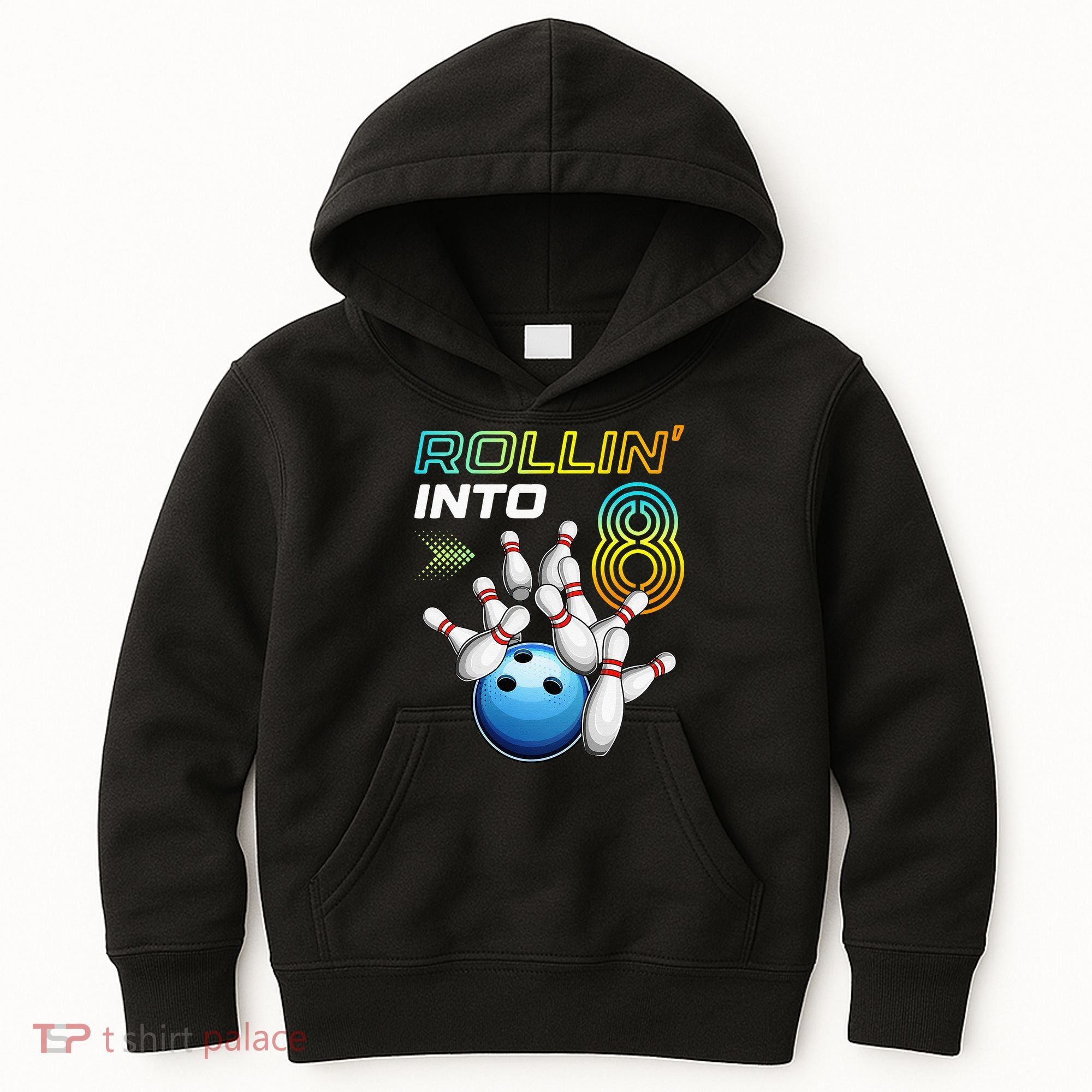 Rollin Into 8 Retro Bowling Birthday Party 8th Birthday Kids Hoodie