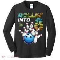 Rollin Into 8 Retro Bowling Birthday Party 8th Birthday Kids Long Sleeve Shirt thumb 0