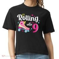 Rolling Into 9 Birthday Roller Skates 9th Birthday Comfort Colors Boxy T-Shirt thumb 0