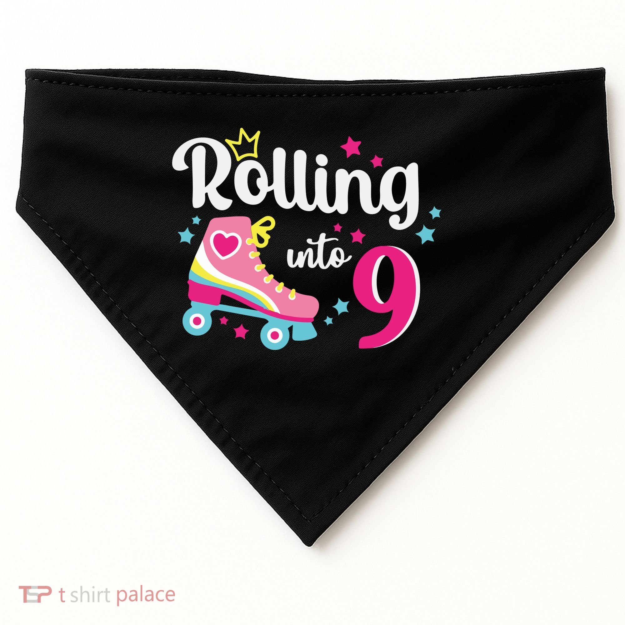 Rolling Into 9 Birthday Roller Skates 9th Birthday USA-Made Doggie Bandana