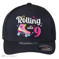 Rolling Into 9 Birthday Roller Skates 9th Birthday Flexfit Unipanel Trucker Cap thumb 0