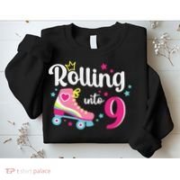 Rolling Into 9 Birthday Roller Skates 9th Birthday Sweatshirt thumb 2