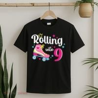 Rolling Into 9 Birthday Roller Skates 9th Birthday T-Shirt thumb 2