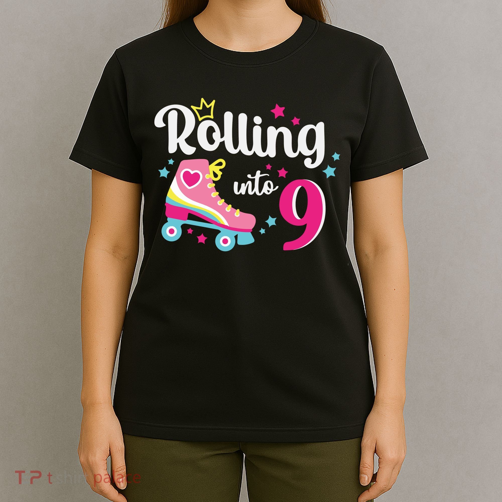 Rolling Into 9 Birthday Roller Skates 9th Birthday T-Shirt