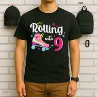 Rolling Into 9 Birthday Roller Skates 9th Birthday T-Shirt thumb 6