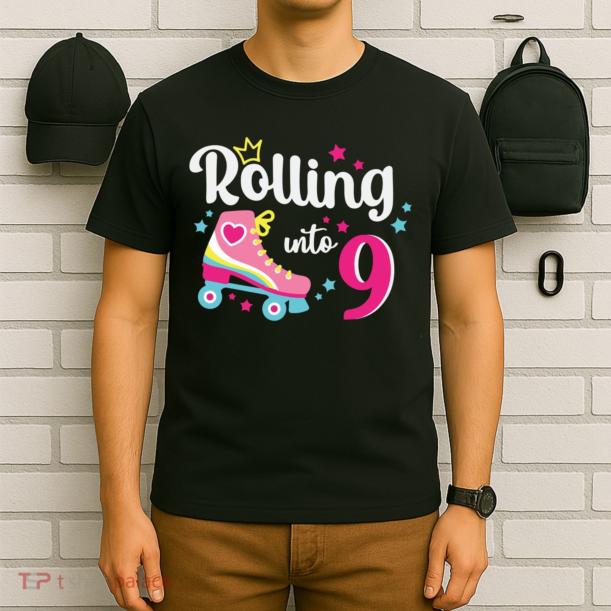 Rolling Into 9 Birthday Roller Skates 9th Birthday T-Shirt