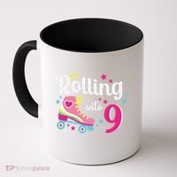 Rolling Into 9 Birthday Roller Skates 9th Birthday Coffee Mug thumb 0
