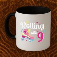 Rolling Into 9 Birthday Roller Skates 9th Birthday Coffee Mug thumb 2