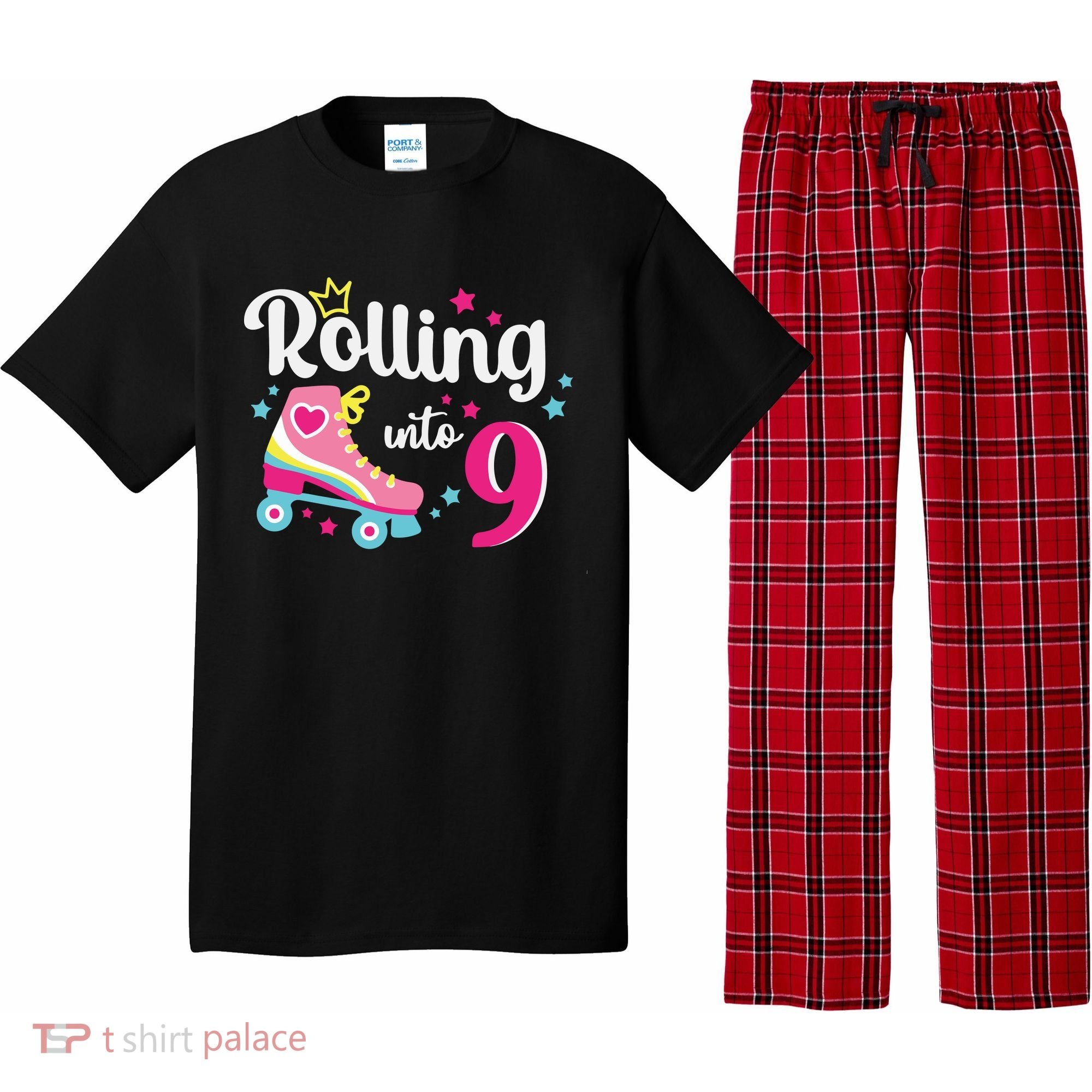 Rolling Into 9 Birthday Roller Skates 9th Birthday Pajama Set