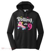 Rolling Into 9 Birthday Roller Skates 9th Birthday Performance Fleece Hoodie thumb 0