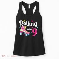 Rolling Into 9 Birthday Roller Skates 9th Birthday Women's Tank Top thumb 0