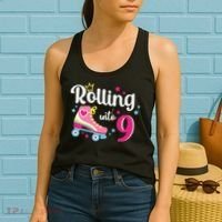 Rolling Into 9 Birthday Roller Skates 9th Birthday Women's Tank Top thumb 2