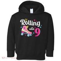 Rolling Into 9 Birthday Roller Skates 9th Birthday Toddler Hoodie thumb 0