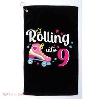 Rolling Into 9 Birthday Roller Skates 9th Birthday Golf Towel thumb 0