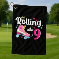 Rolling Into 9 Birthday Roller Skates 9th Birthday Golf Towel thumb 1