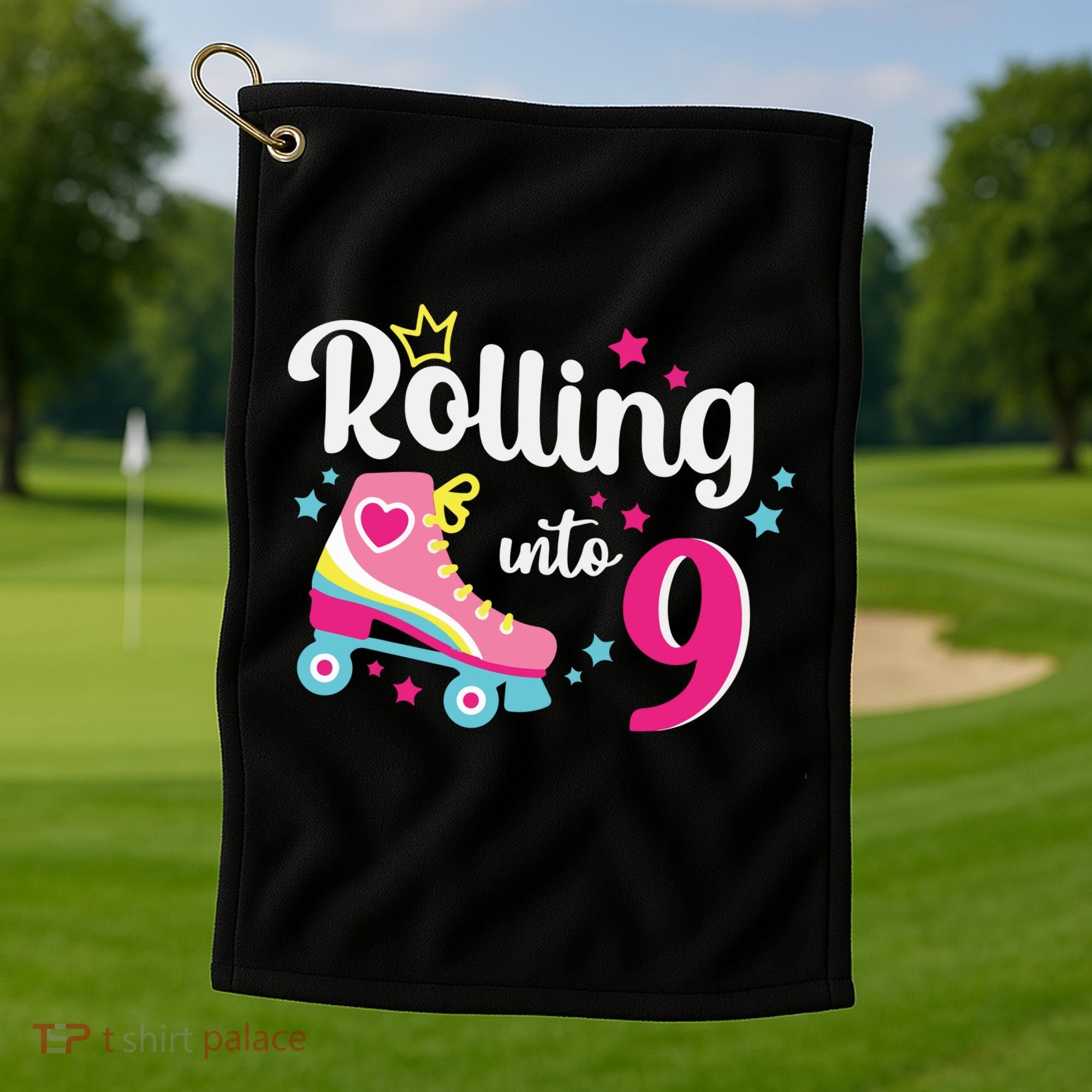 Rolling Into 9 Birthday Roller Skates 9th Birthday Golf Towel