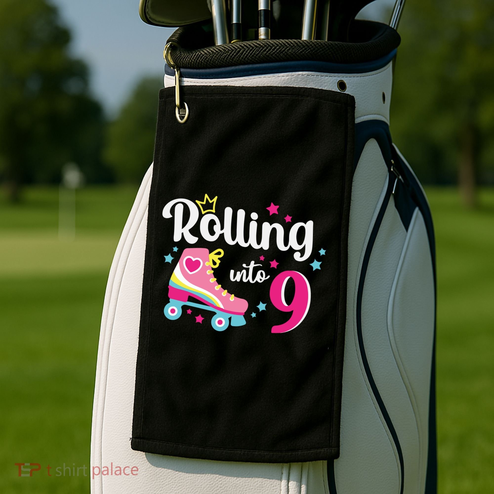 Rolling Into 9 Birthday Roller Skates 9th Birthday Golf Towel