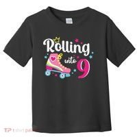 Rolling Into 9 Birthday Roller Skates 9th Birthday Toddler T-Shirt thumb 0